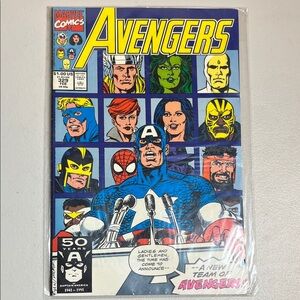 1990 Marvel Avengers Comic with Blue and Yellow Cover